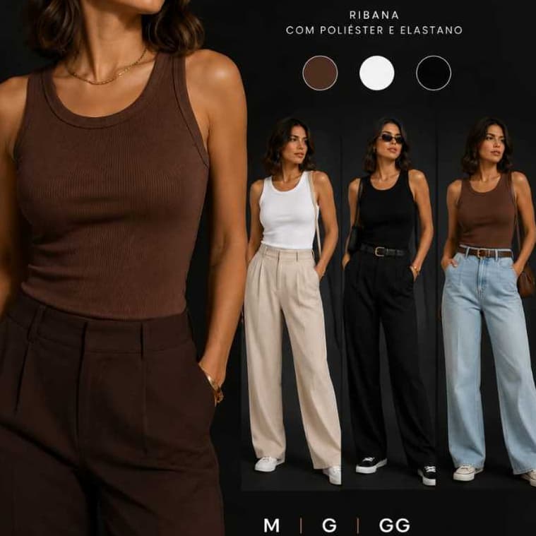 Regata Ribana Canelada Feminina Blusa Basica Para Todas as Estaçoes