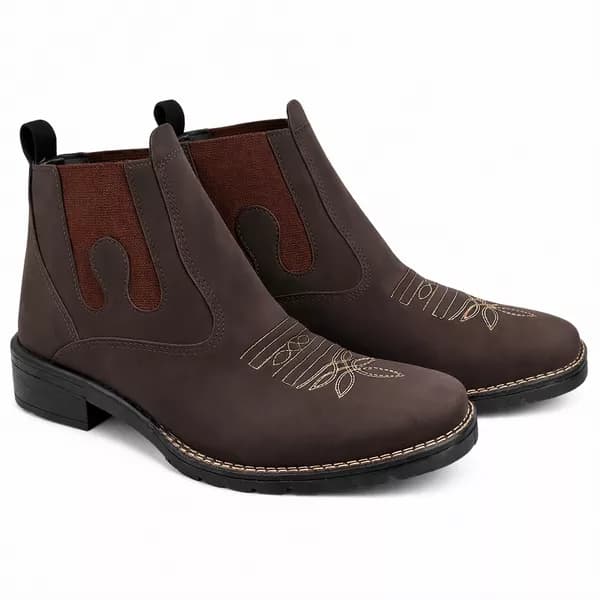 Botina Country Masculina Bico Quadrado, Bordado Botina Country Texana Masculina