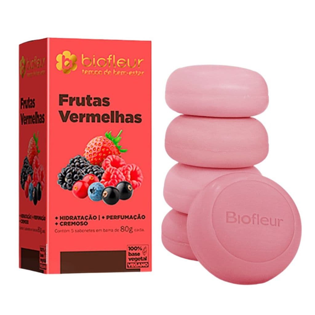 Sabonete Biofleur Kit 5 Unidades 80g Frutas Vermelhas
