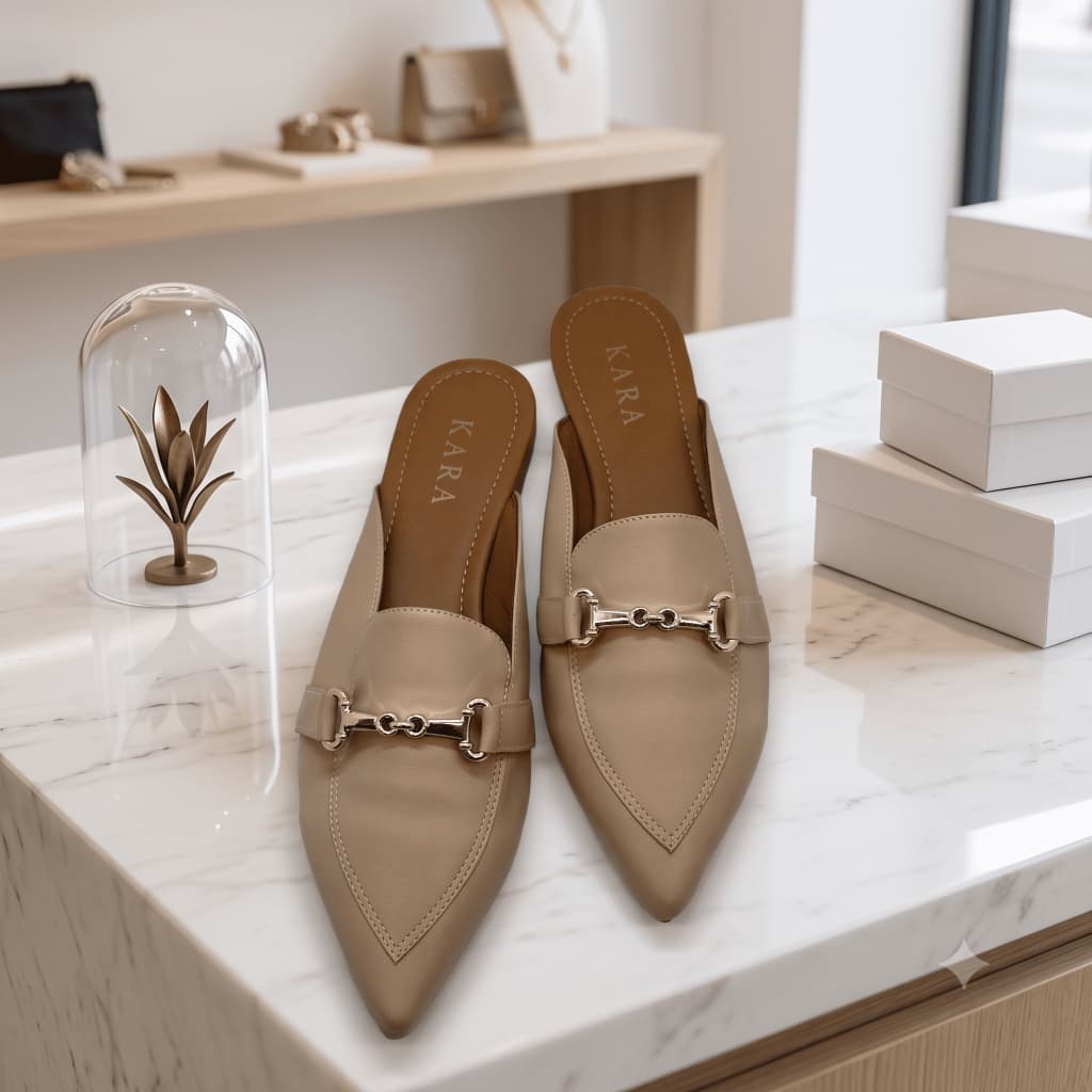 Mule Feminino Nude Bico Fino Rasteira Confortável Social