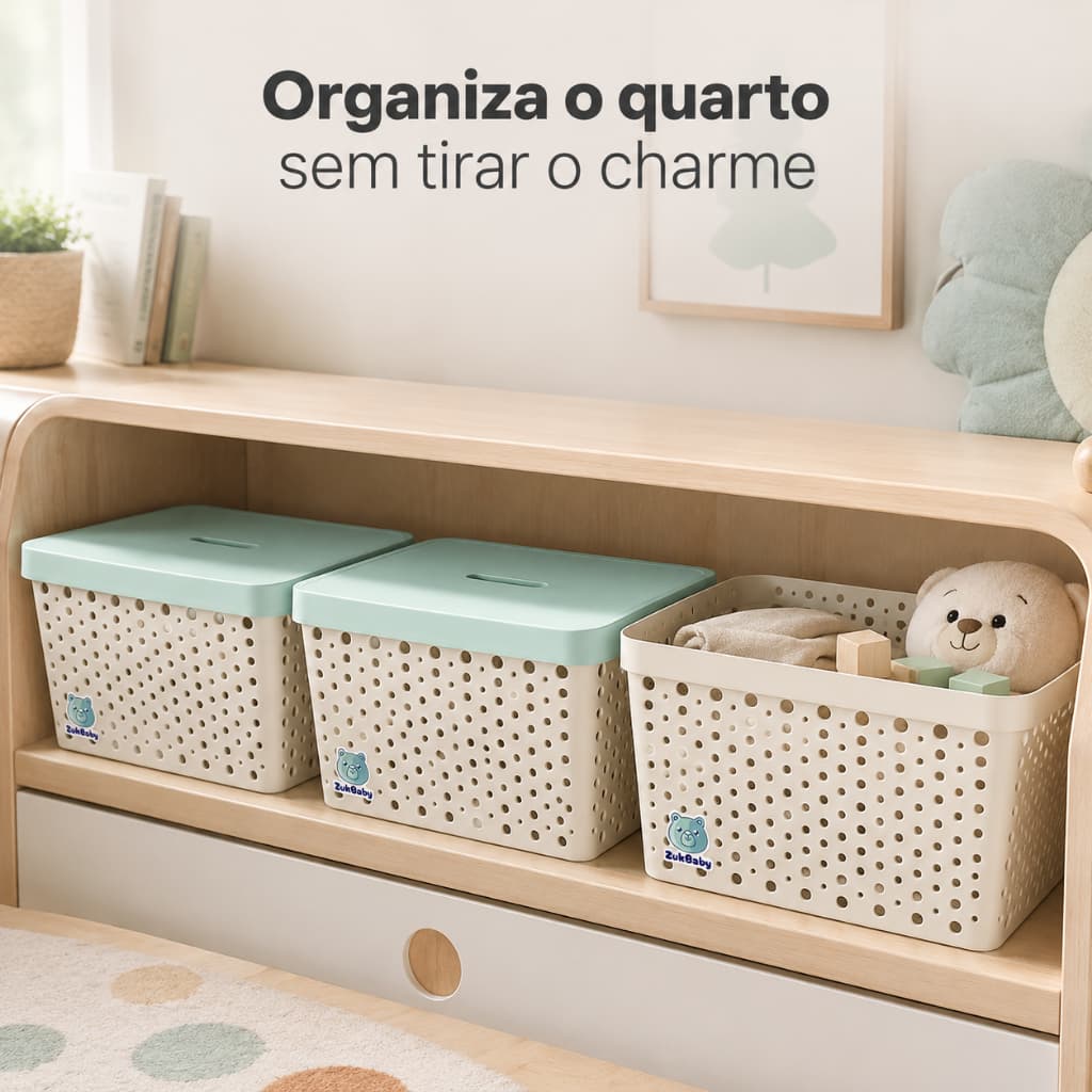 Kit 3 Caixas Organizadoras Infantil com Tampa 11L ou 17L para Brinquedos Roupas e Fraldas