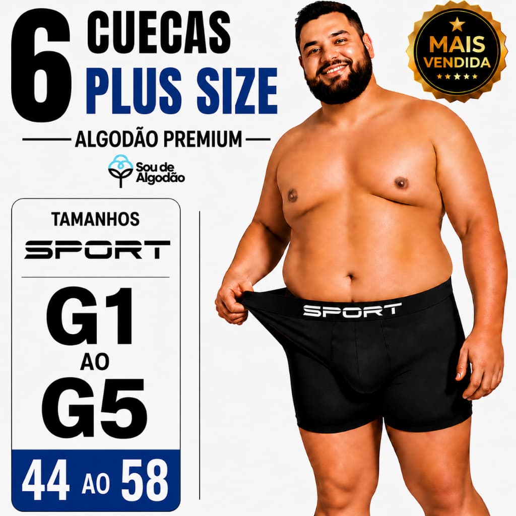Cueca plussize algodão extra grande premium