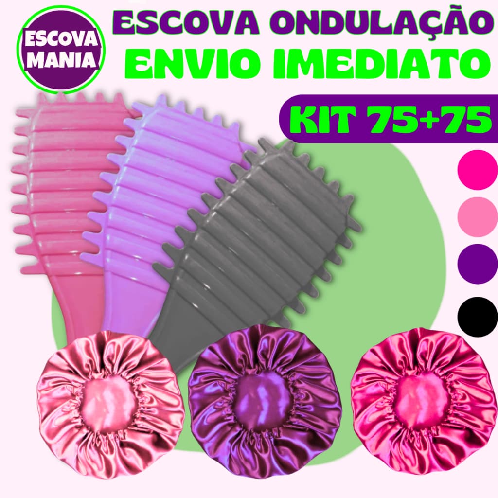Kit 75 Escova Fitagem + 75 Touca De Cetim - Para Definição de Cachos - Cabelos Cacheados - Crespos