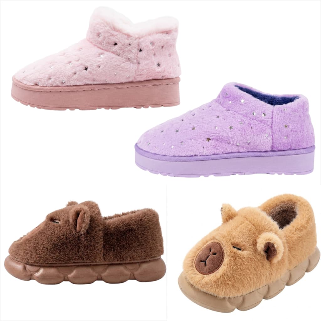 Pantufa Capivara e Botinha Infantil Menina e Menino Forrada Antiderrapante