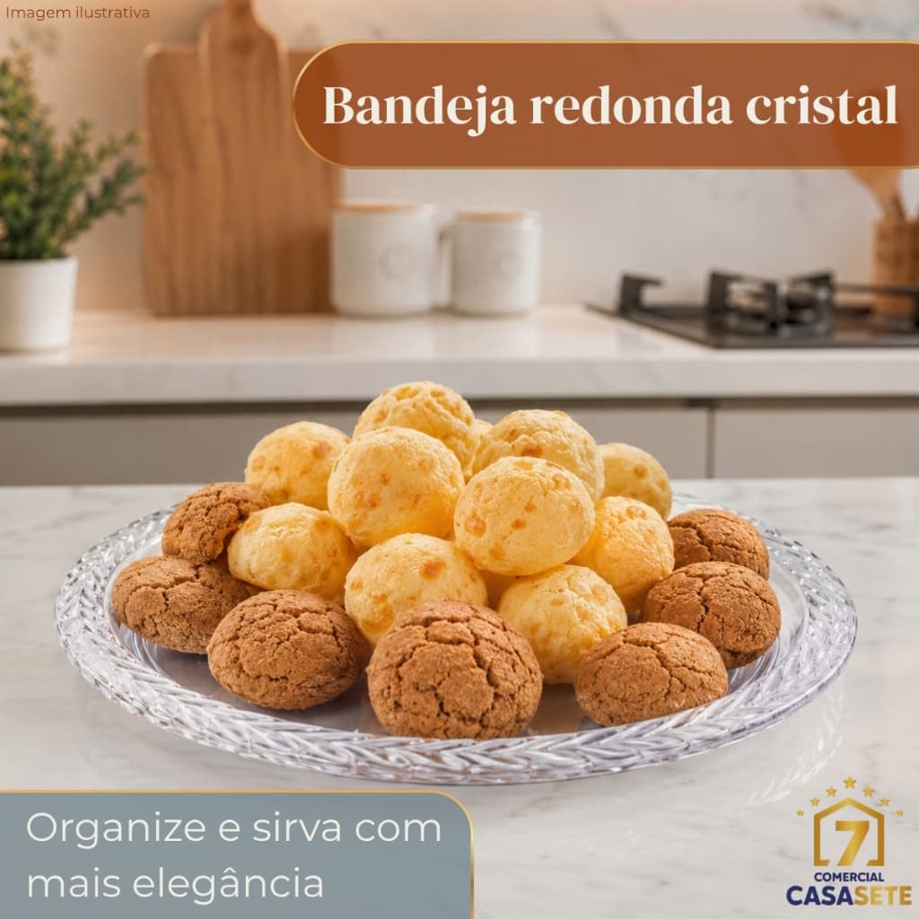 Bandeja Redonda em PS Cristal Fumê ou Transparente Cristal Multiuso Elegante para Servir e Decorar