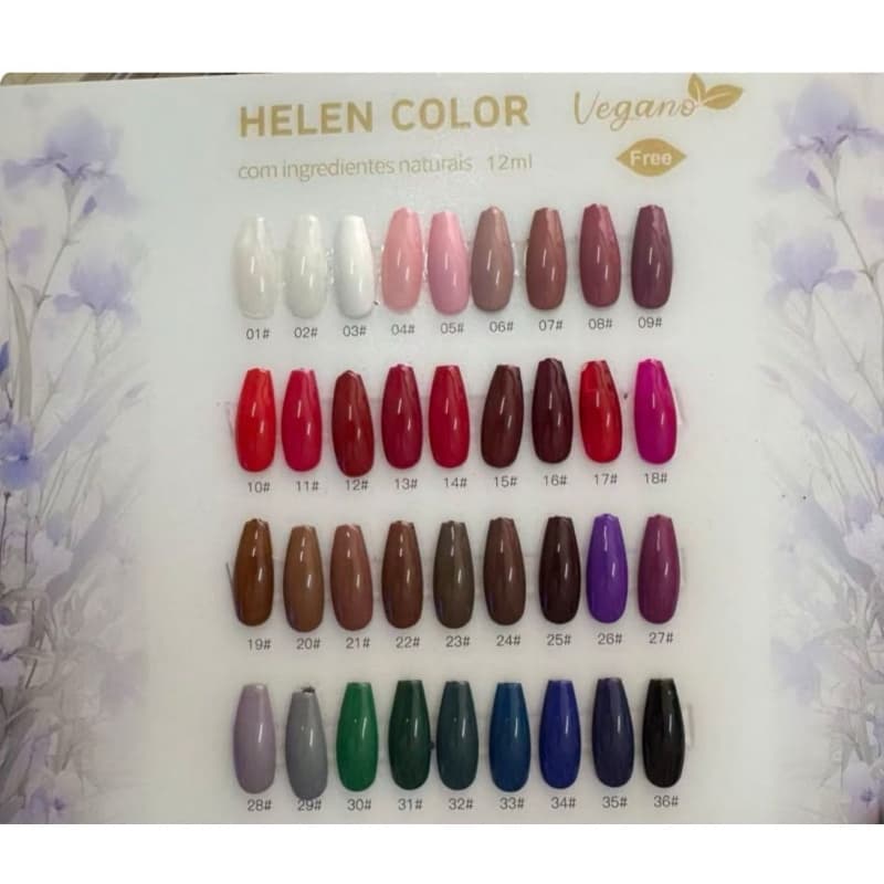 Helen Color Esmaltes Veganos em Gel 48ml Brilho Intenso Secagem Rápida Cabine Manicure