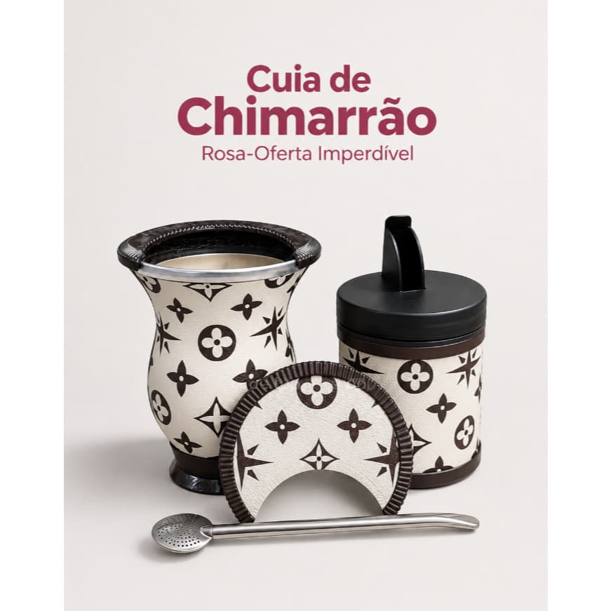 kit chimarrão 4 peças - estilo luxo porongo branco off white como fotos