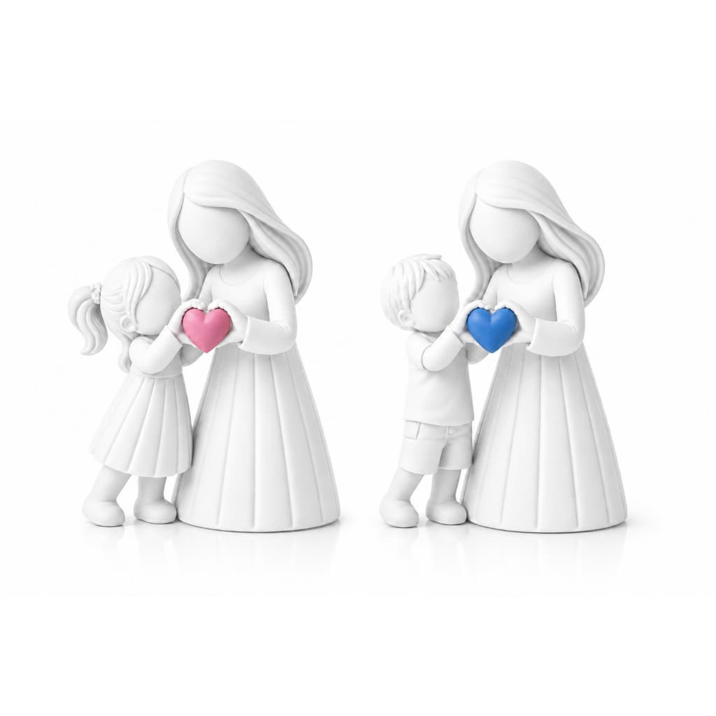 Escultura Mãe e Filhos com Coração Decorativo – Presente Emocionante Dia das Mães 3D Minimalista | Amor Conexão Delicada