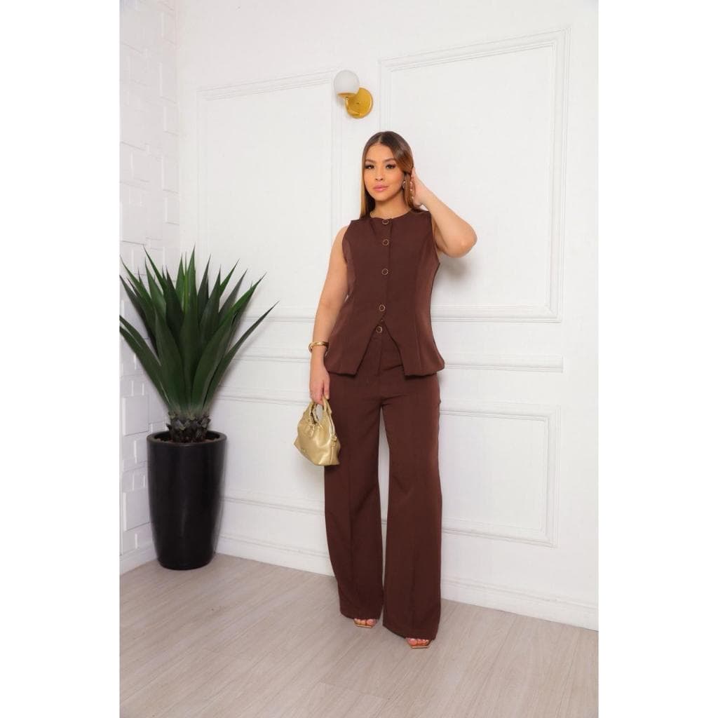 Conjunto Feminino Alfaiataria Premium Calça Pantalona Colete Elegante Trabalho Eventos