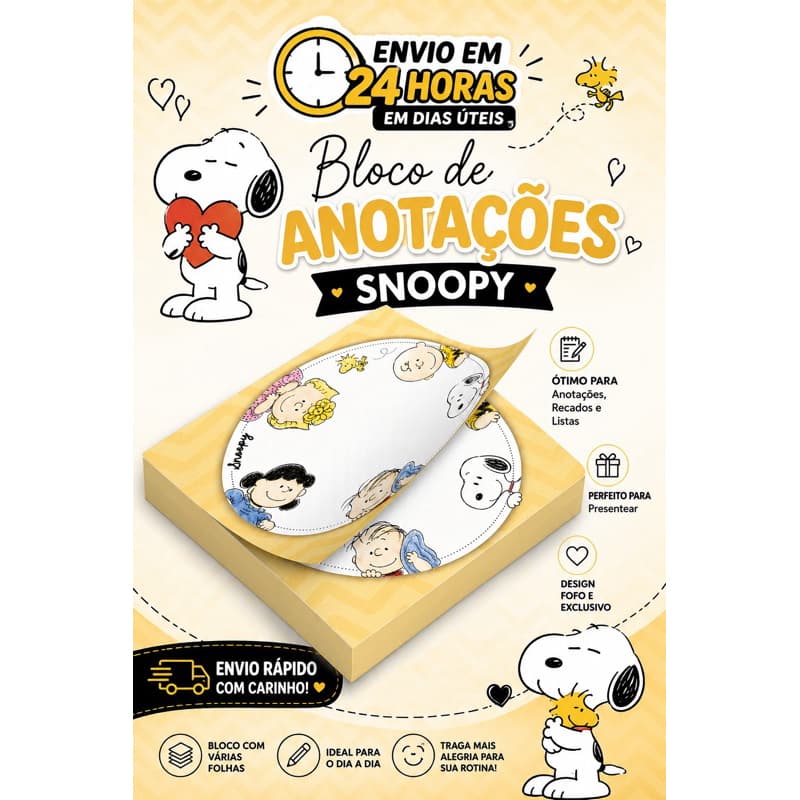 Bloco de Anotações Snoopy | Bloco de Notas Decorado | Post-it Fofo para Recados e Estudos