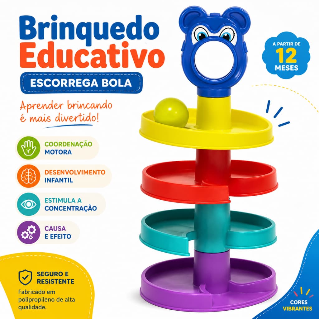 Torre Educativa Brinquedo Escorrega Bola Monta e Desce Coordenação Motora Infantil