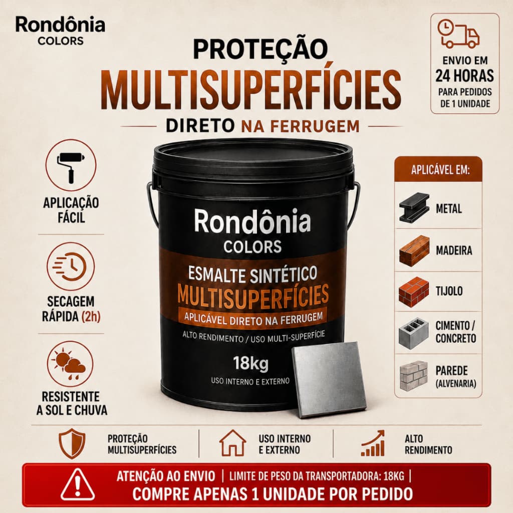 Tinta Esmalte Sintético 18kg Alto Brilho Metal Madeira Portões Grades Janelas Estruturas e Máquinas