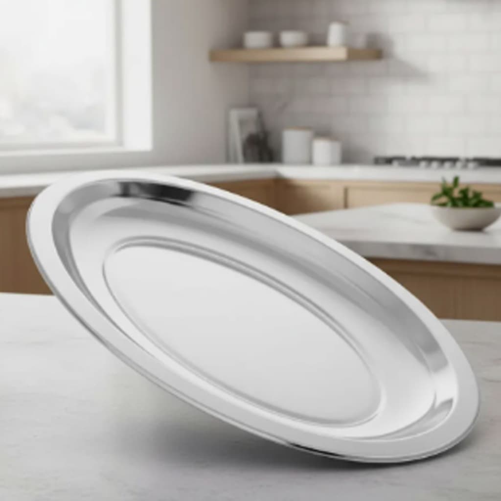 Travessa Bandeja Inox Oval Multiuso Grande Porção Servir Buffet Churrasco Restaurante 40Cm