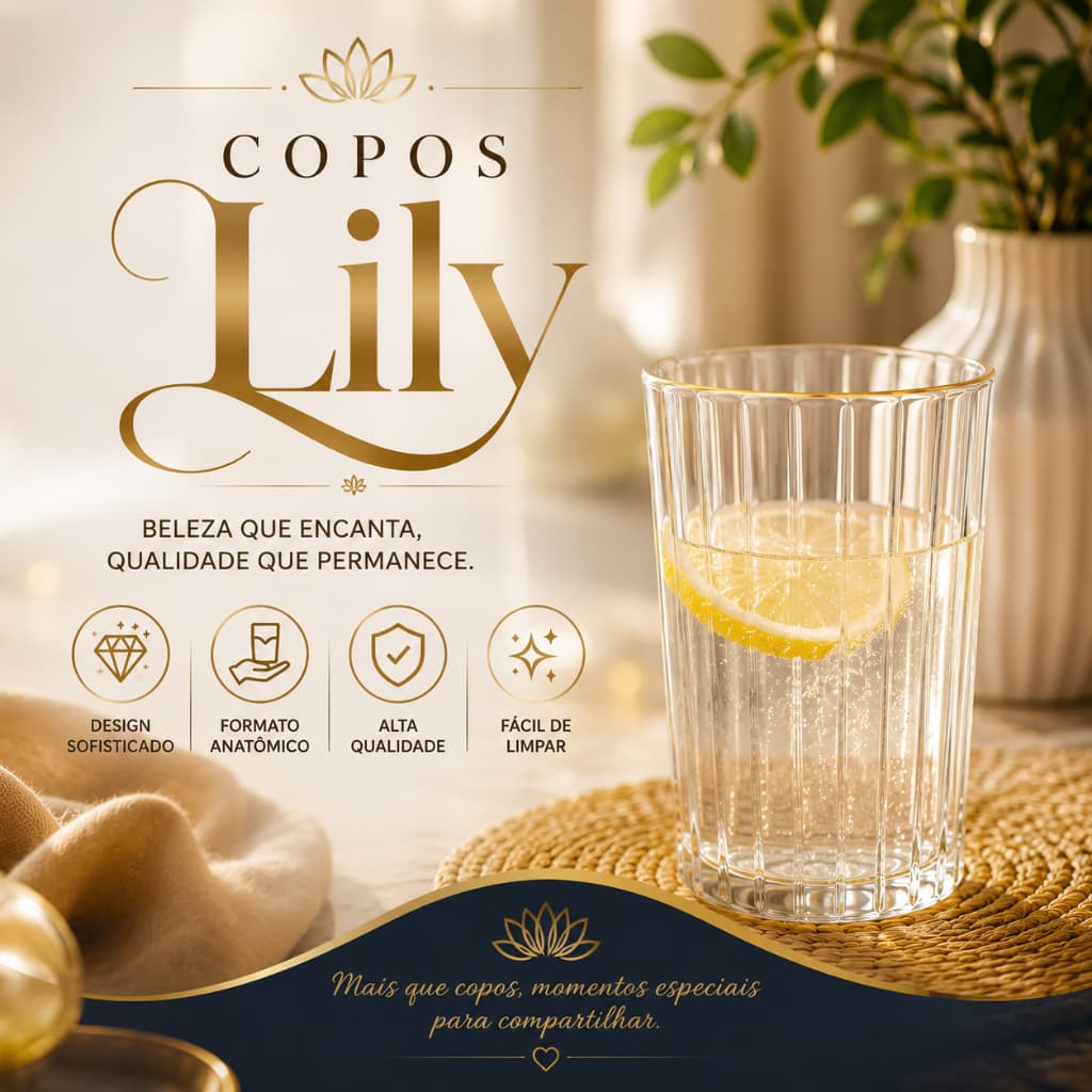 Conjunto 6 Copos Lily durável resistente Vidro 280ml sucos água drinks refrigerantes