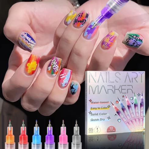 Kit 12 Canetas para Unhas Nail Art Ponta Fina 0.5mm Decoração Fácil e Secagem Rápida
