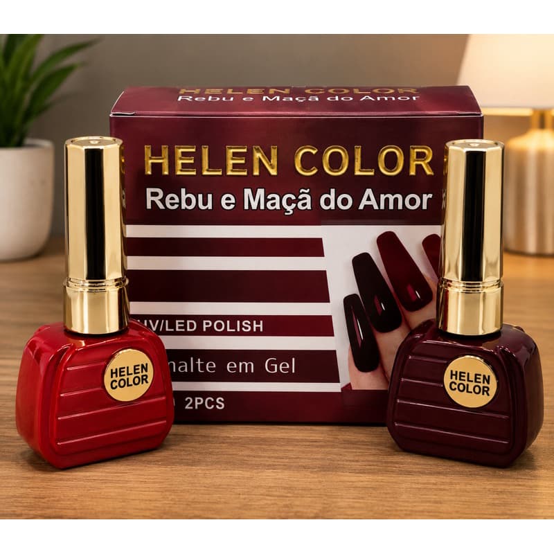Esmalte em Gel Helen Color Rebu e  Maçã do Amor | Vermelho Marsala e Vermelho Vitral