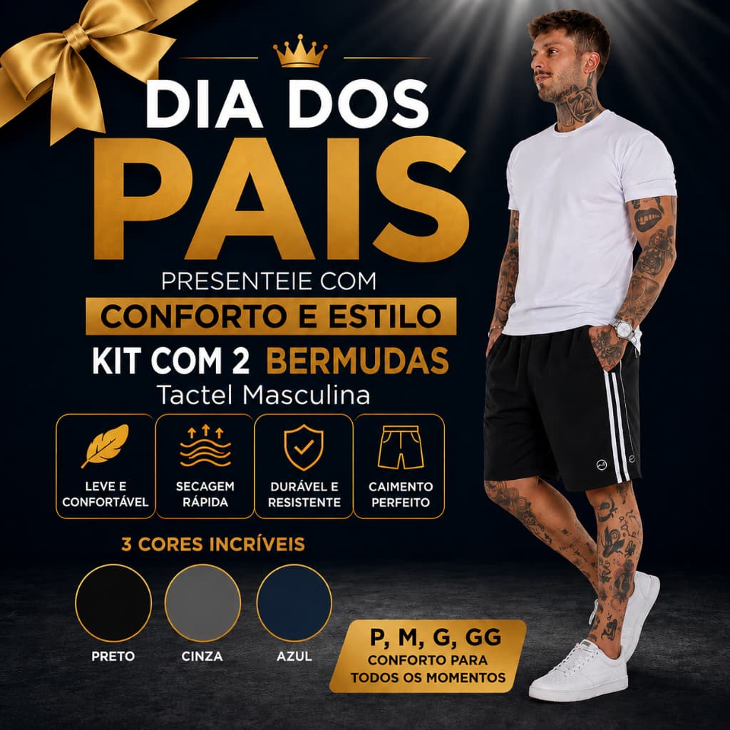 Kit 2 Bermudas Masculina Tactel Premium 3 Frisos Leve Secagem Rápida Com Bolso Confortável Academia Praia Lazer