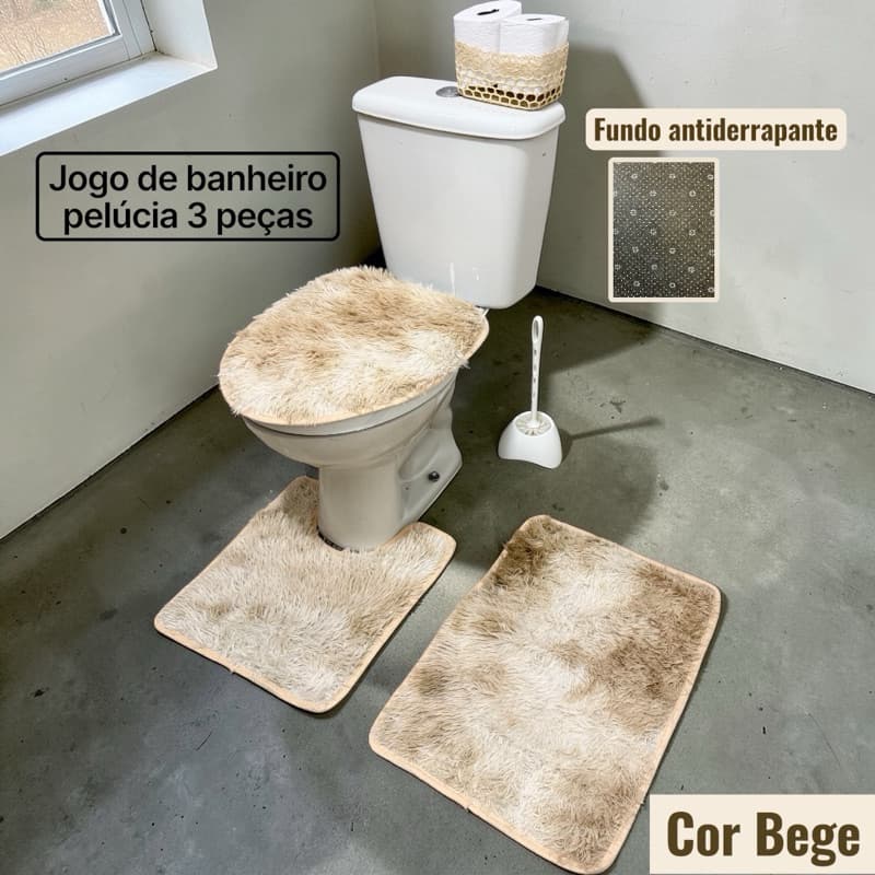 Tapete Peludo Jogo de Banheiro 3 Pecas