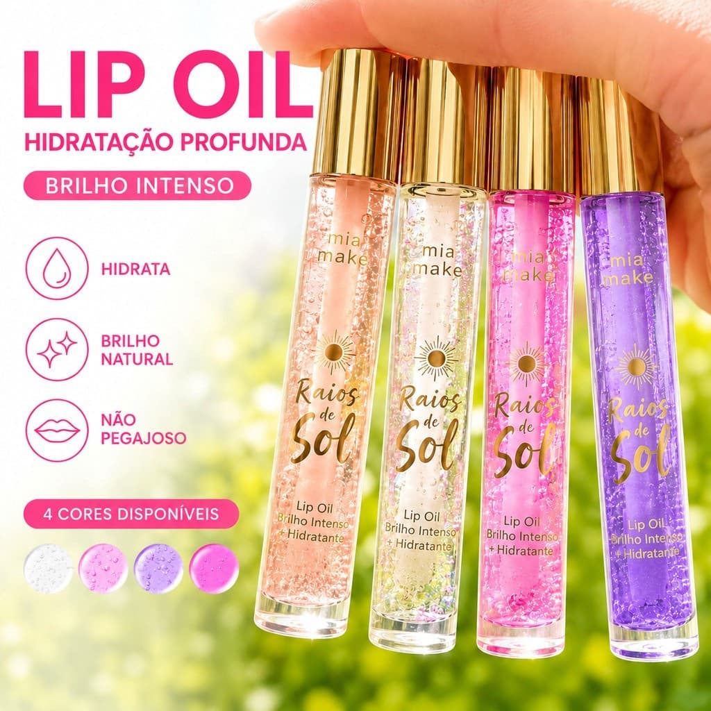 Lip Oil Gloss Raios de Sol Mia Make– Brilho Intenso e Hidratação para os Lábios
