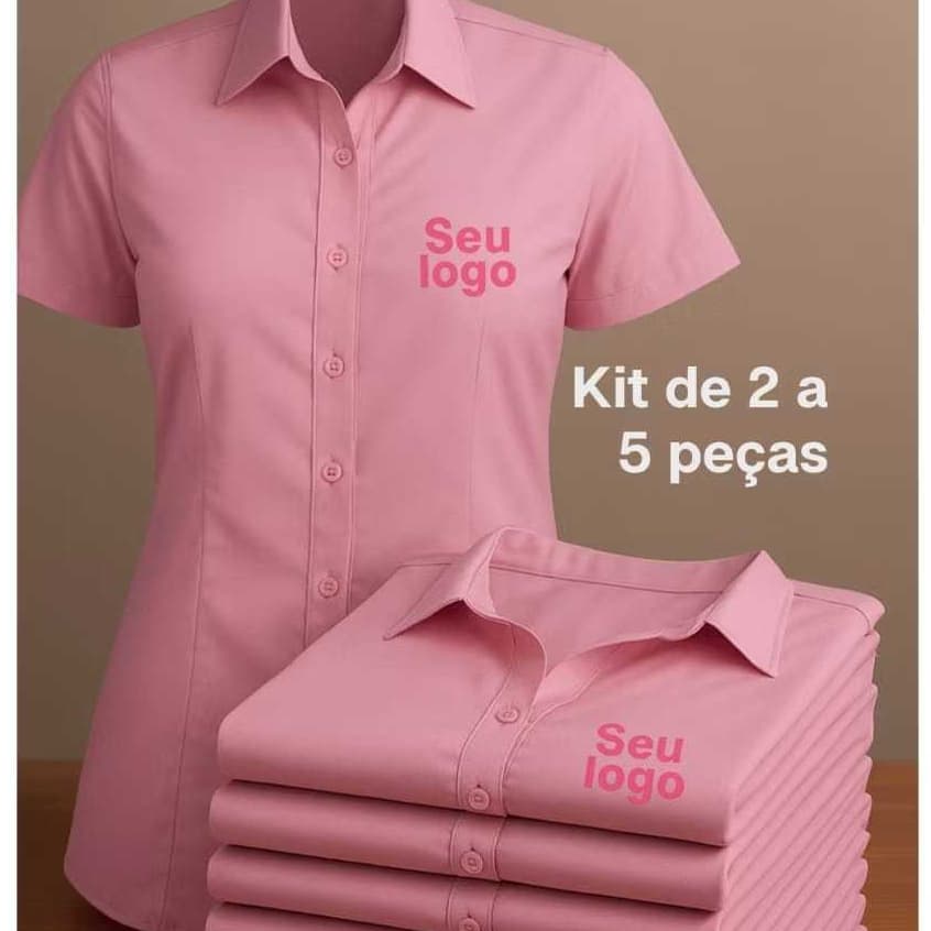 Kit de 2 a 5 Camisetes Social Classic Feminina – Bordado Personalizado (Uniforme Profissional)