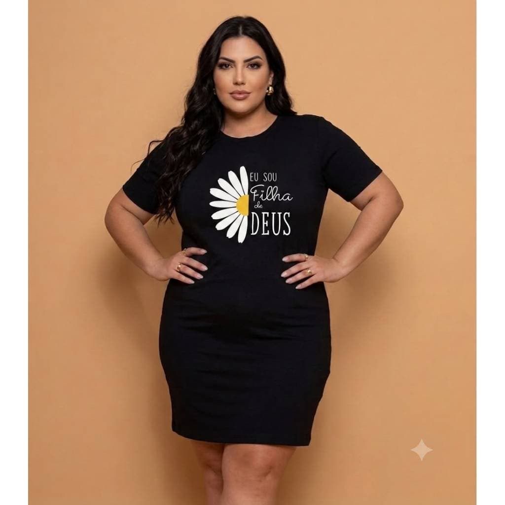 Vestido Plus Size Margarida Feminino Manga Curta Casual Tecido Confortavel