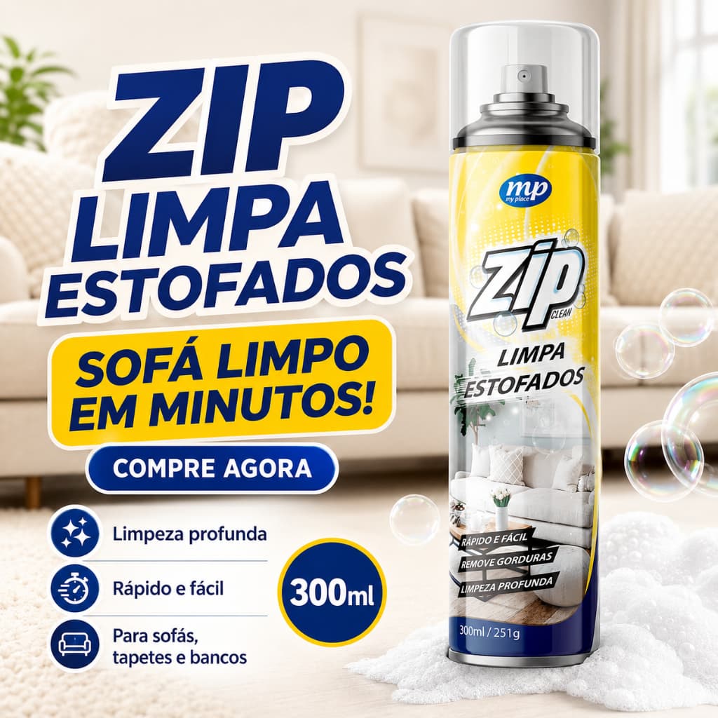 Espuma Spray Limpa a Seco Sofá Estofado Tapeçaria Carpete Banco de Carro Tira Mancha Limpeza Profunda Zip Clean 300ml