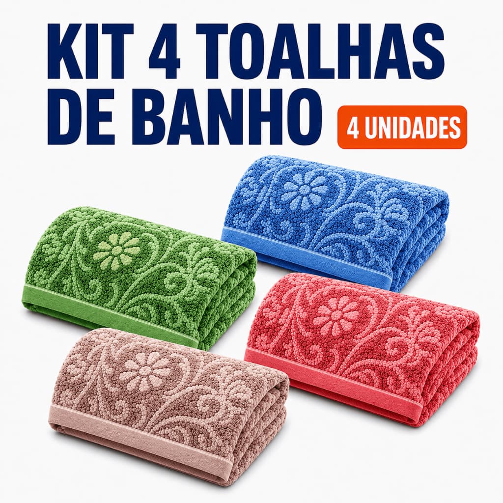 Kit 4 Toalhas de Banho Lar Mix Felpudas Grandes 380g | Pousada | Hotel | Airbnb