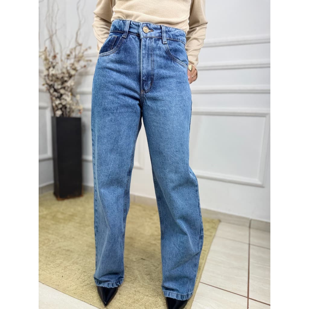 Calça Jeans Wide Leg Marmorizado Azul Preto YG Premium