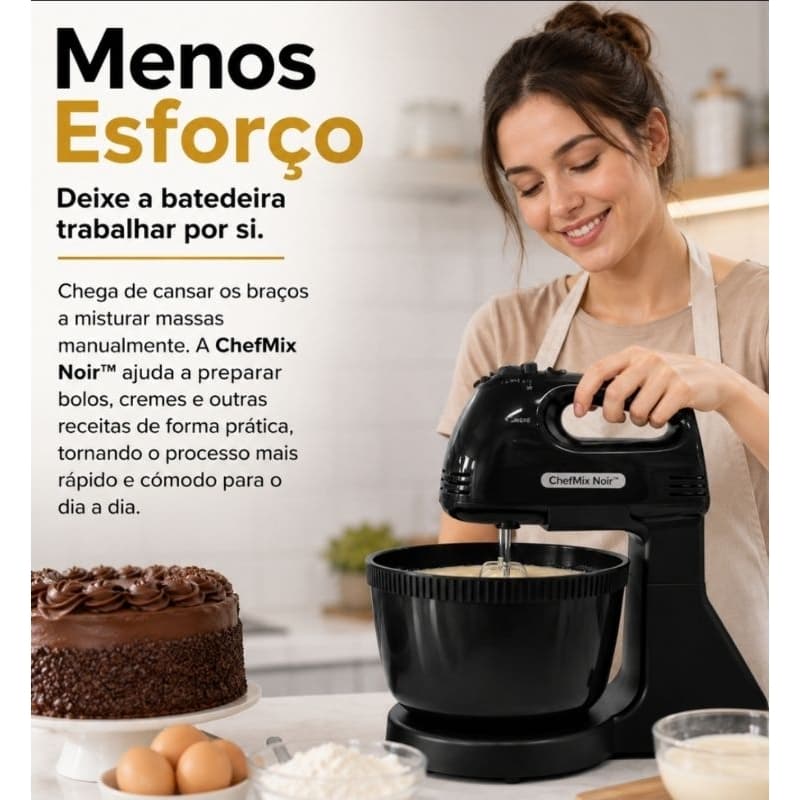Batedeira Eletrica 127V Multifuncional Balao 2L Preto Potente Facil Usar