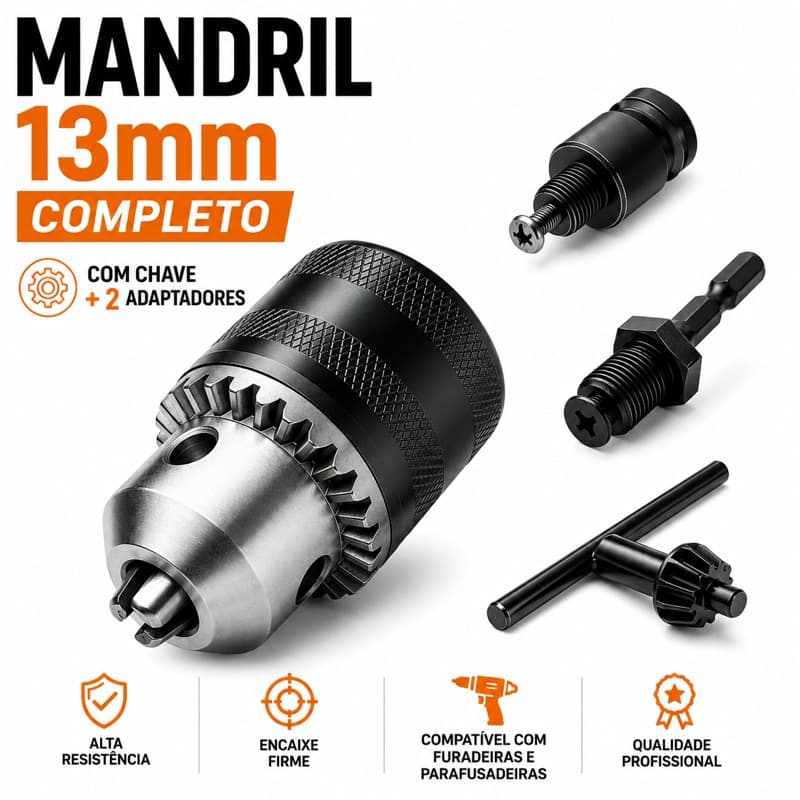 Mandril + Adaptador Furadeira 1/2 20unf 1,5 a 13mm Profissional