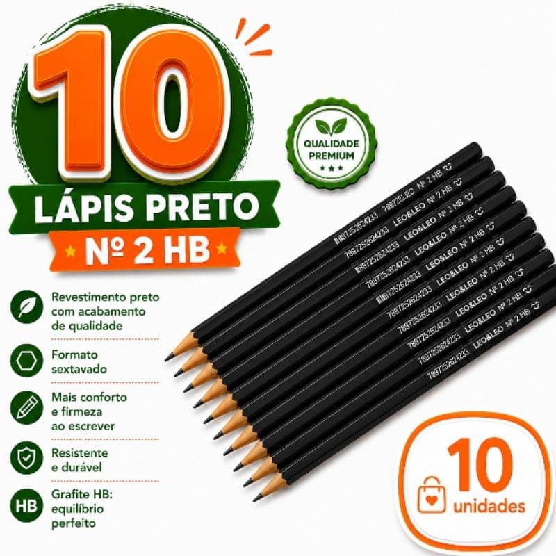 Lápis Preto Leo & Leo Nº 2 HB Sextavado Escrita Macia Grafite de Escrever Escola Escritório Arte