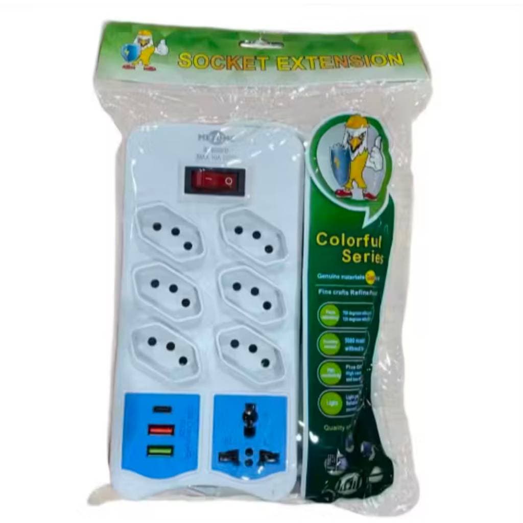 ￼Extensão Elétrica com 10 Entradas Filtro de Linha Bivolt com 2 USB e 1 Tipo-C  Cabo de 2 Metros