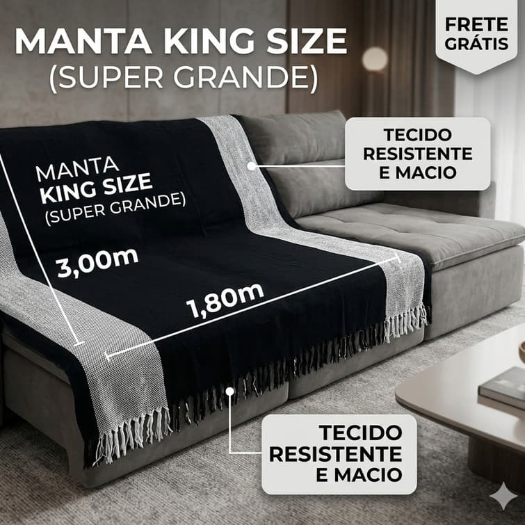KIT 2 Mantas King  3,00M x 1,80M Sofá Grande Grossa Decoração Sala Protetora Decorativa Colcha Coberta
