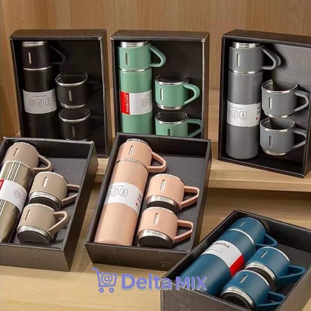 Garrafa Térmica Inox 500ml com 3 Xícaras Acopladas | Ideal para Viagem e Uso Diário