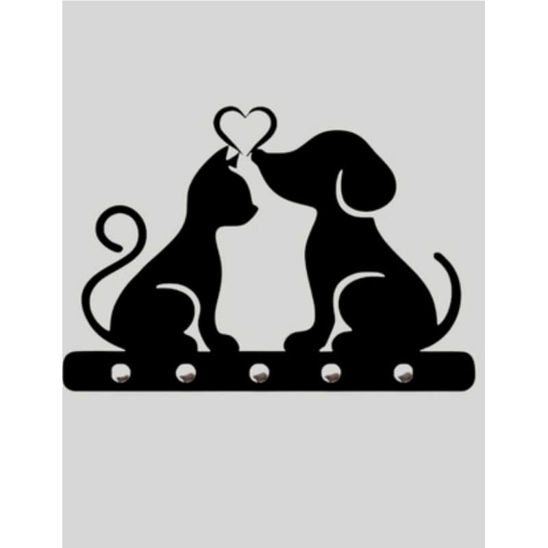 Porta Chaves Gato e Cachorro Preto Decoração Pet