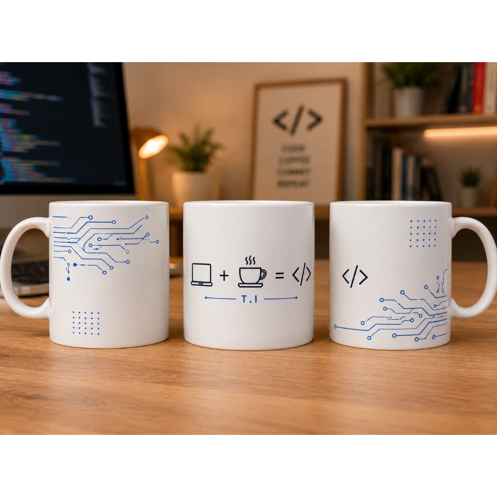 Caneca Profissional de T.I 325ml – Programação, Café e Tecnologia | Presente para Programador