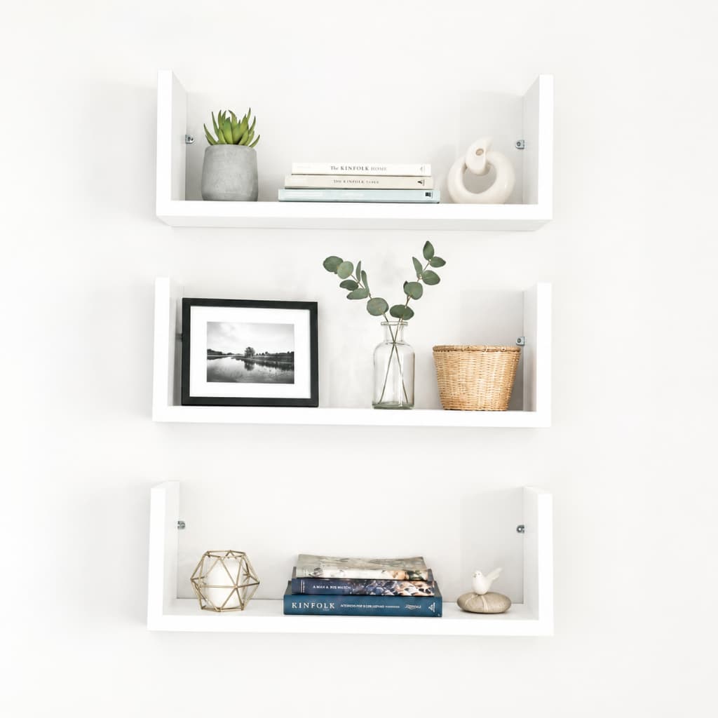 Kit 1, 2 ou 3 Unidades Prateleira em U MDF Branco 15mm 40x15cm Nicho Decorativo de Parede Livros