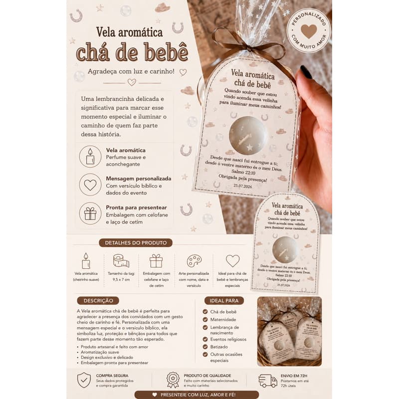 Lembrancinha Chá de bebê vela aromática menino
