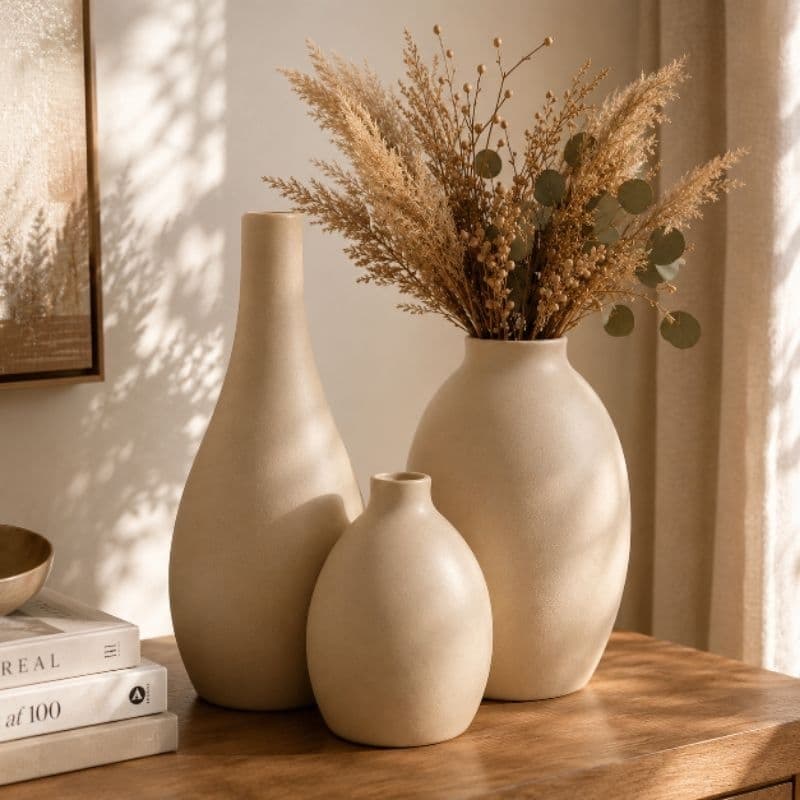 Vaso de decoração Kit con 3 Vasos Decorativos Cerâmica Premium Bulbo Sala Moderna