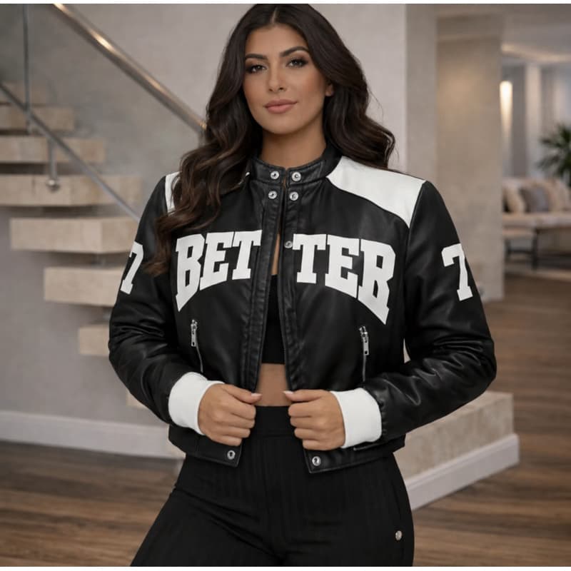 jaqueta Feminina Better College Preto/Branco | Motoqueiro Moderna e Estilosa