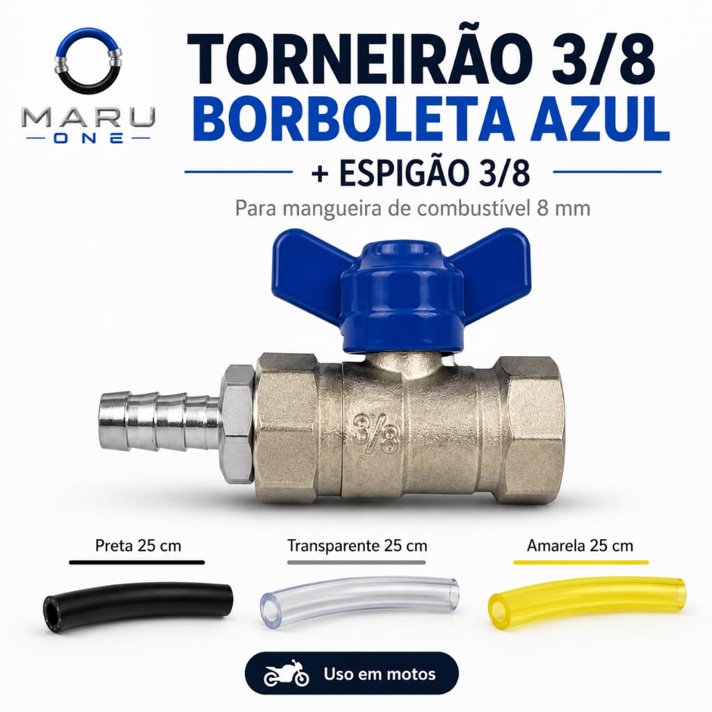 Kit Torneirão 3/8 Borboleta Azul Espigão Mangueira Combustível 25cm Moto CG Titan Fan