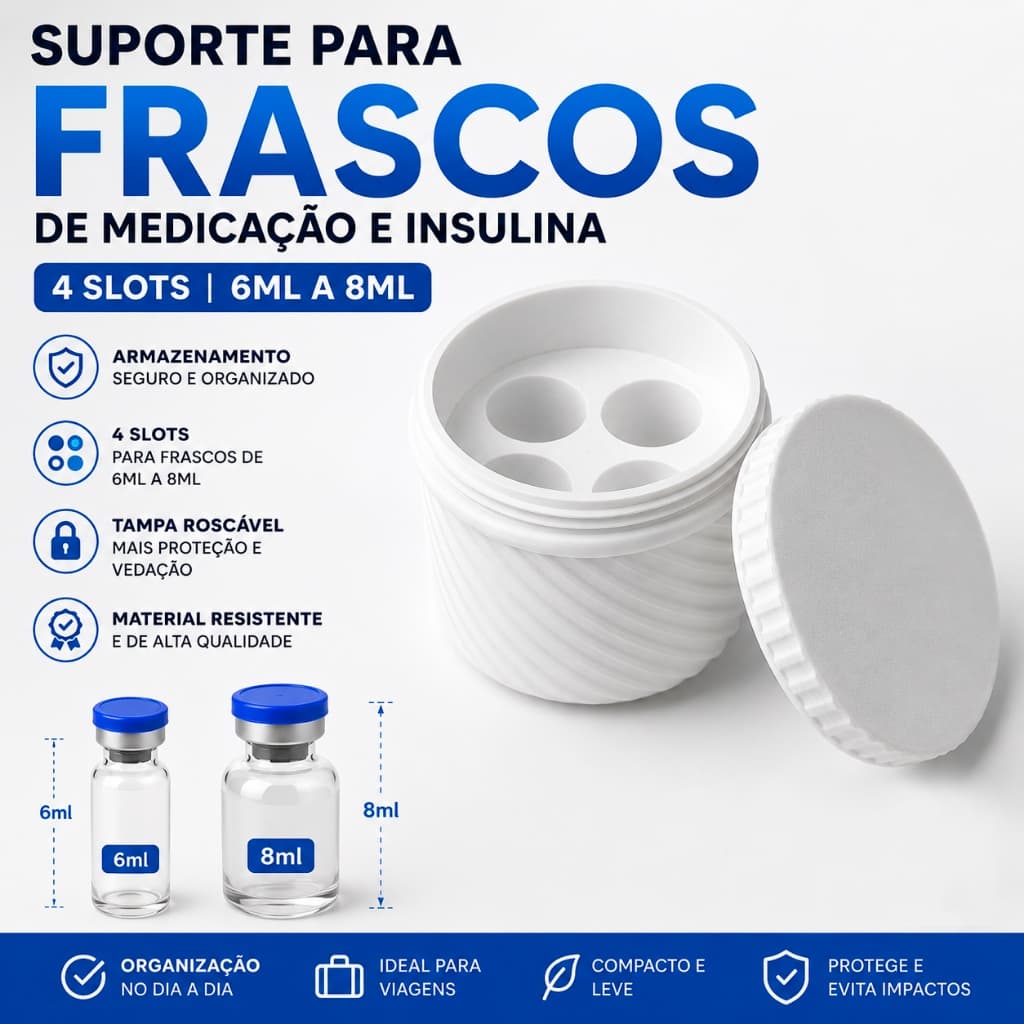 Suporte Organizador para Frascos 6ml a 8ml com Tampa Rosqueável | 4 Slots | Porta Frascos Compacto