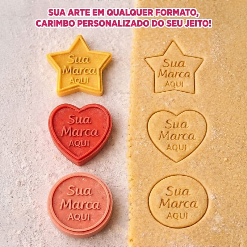 Carimbo de Biscoito Personalizado com a Sua Logo + Cortador com Puxador Ergônomico