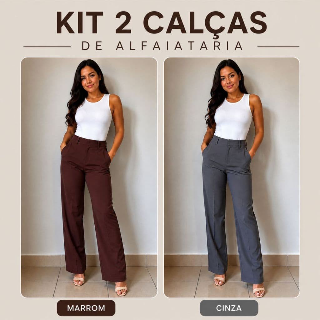 Kit 2 Calça Alfaiataria PREMIUM Cintura Alta Com Bolso  zíper lateral ENTREGA RAPIDA