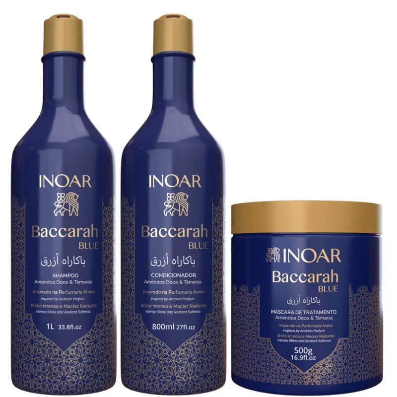 Kit Inoar Baccarah Blue Shampoo 1L - Condicionador 800ml  - Máscara 500g - óleo de tratamento7ml