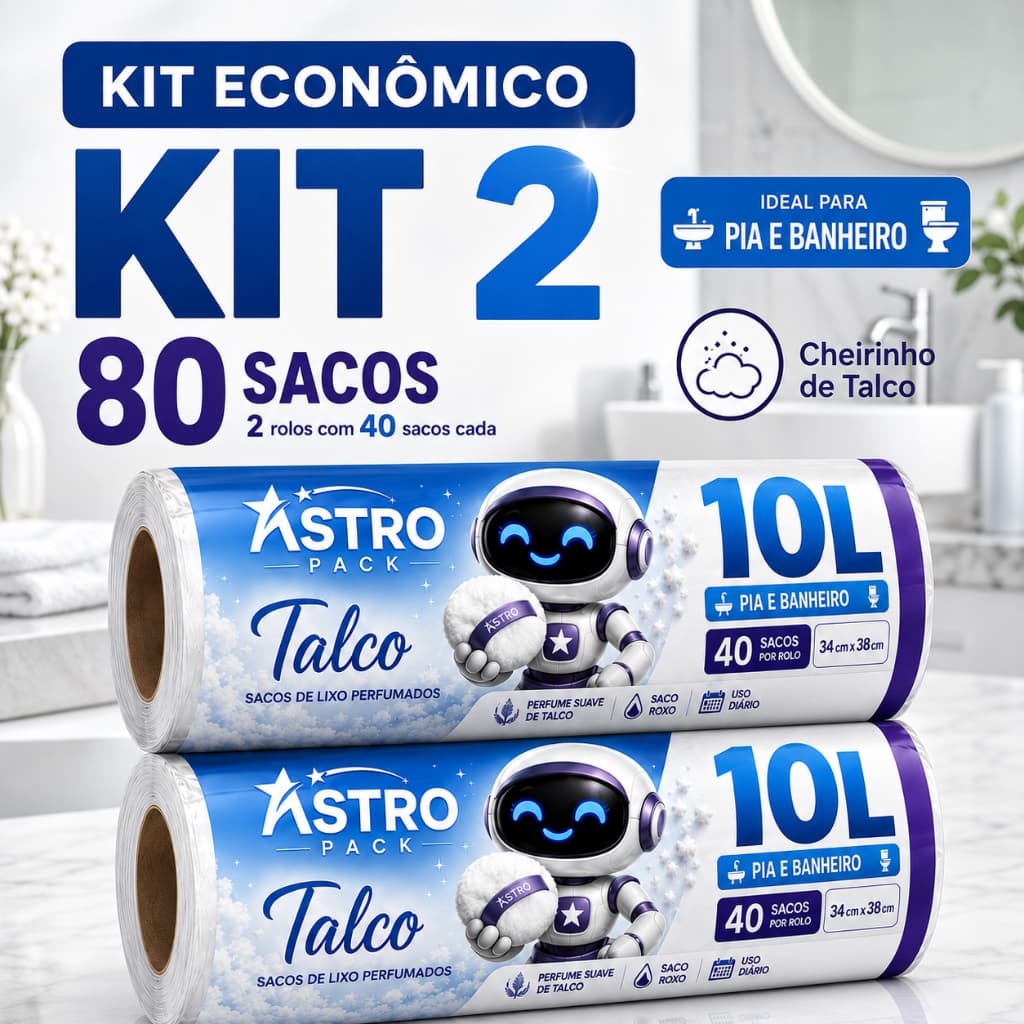 Saco de Lixo Perfumado 10L 80 Unidades Kit Econômico Cheiro Talco Anti Odor Banheiro Pia Cozinha