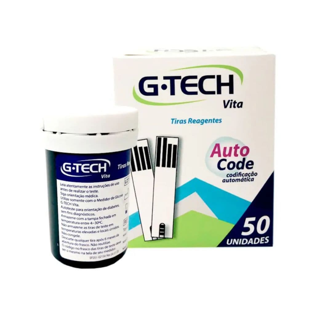 Tiras Reagentes para Medir Glicemia c/50 unidades - G-Tech Vita
