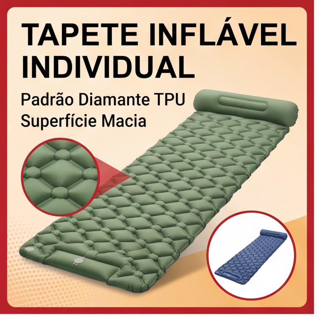 Colchão Inflável Individual em TPU Formato Losango, Isolante Térmico para Camping