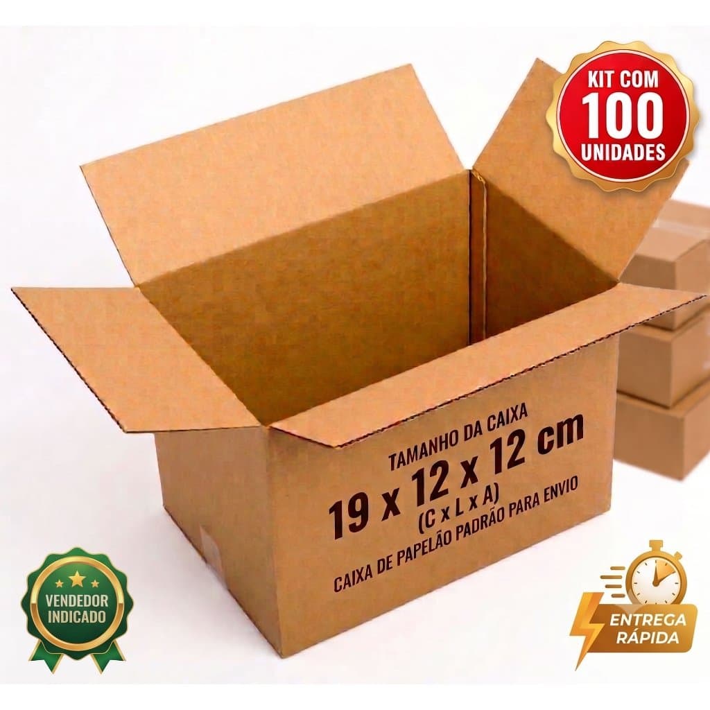 Kit 100 Un Caixa de Papelão Tipo Maleta Reforçada 19x12x12 Correios Sedex E-Commerce