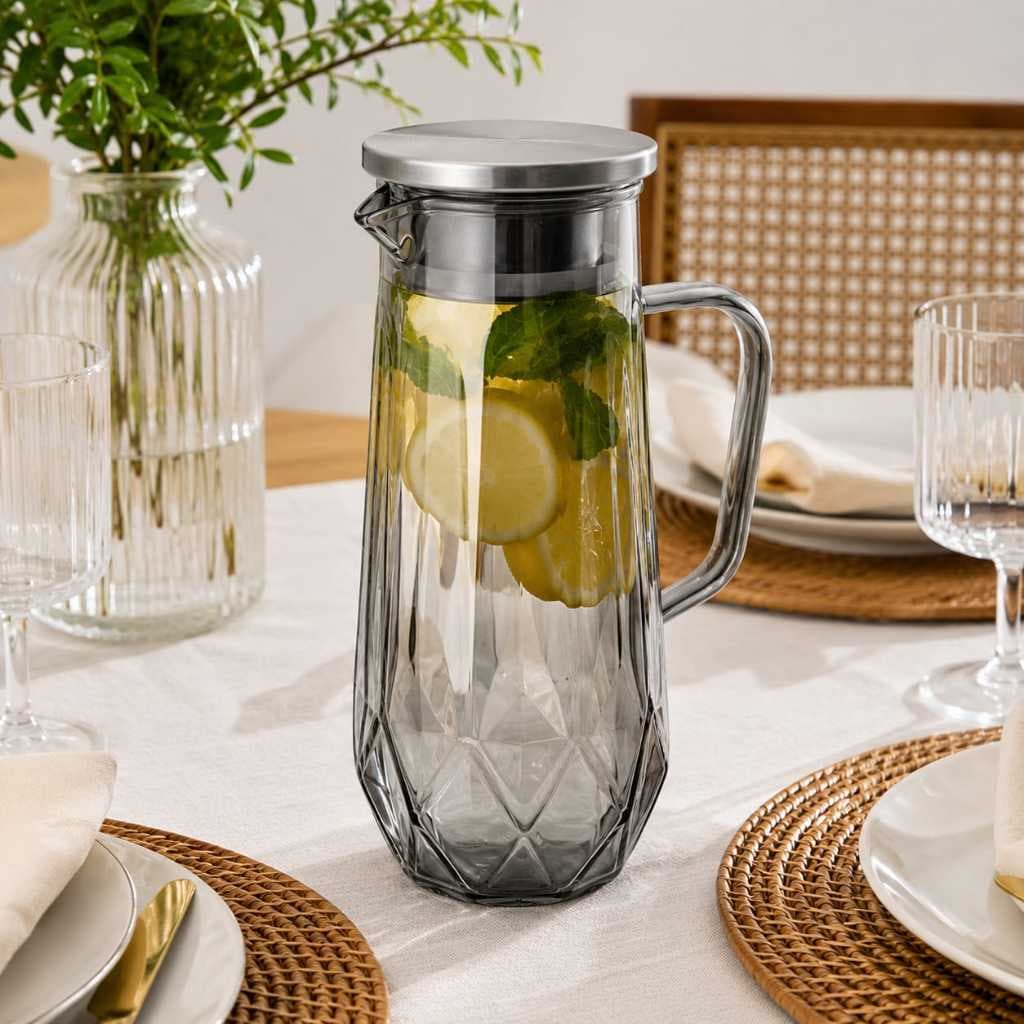 Jarra de Vidro Raven Borossilicato Azul e Prata 1,4L Tampa Inox